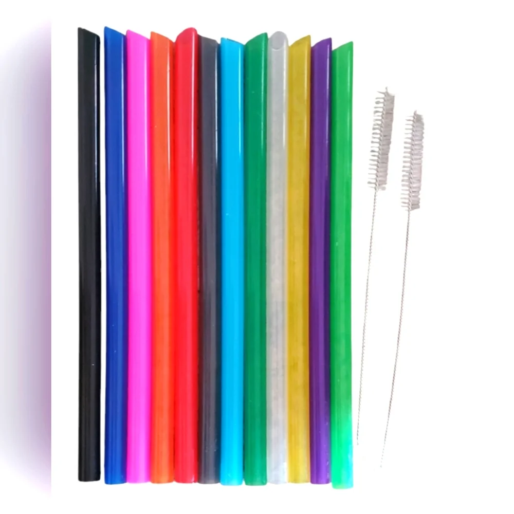 12 Reusable Boba Straws with 2‎ Brush Cleaners Hard Plastic Multicolor